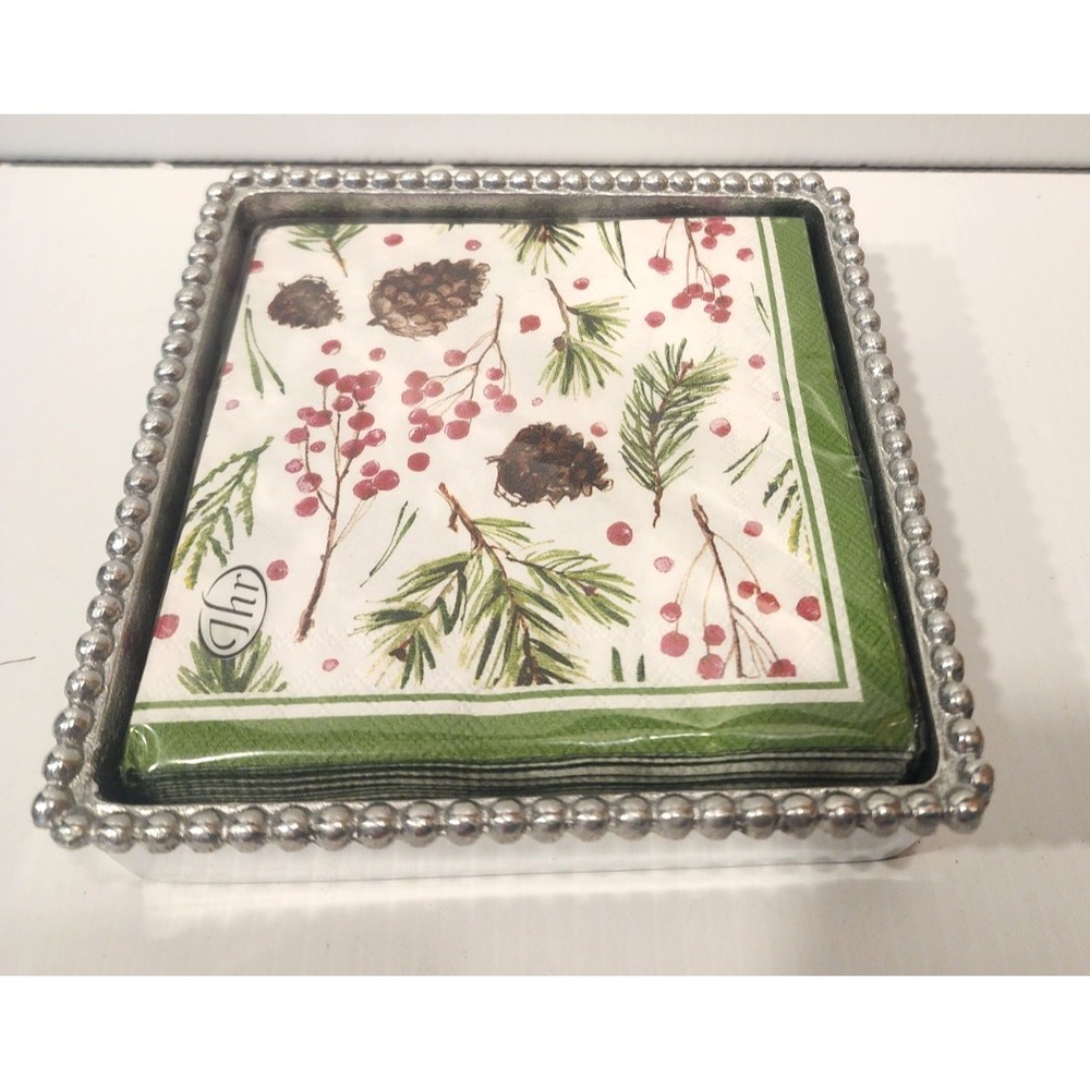 Mariposa Beaded Napkin Box with Cardinal Napkin Weight  + Golf Ball Weight